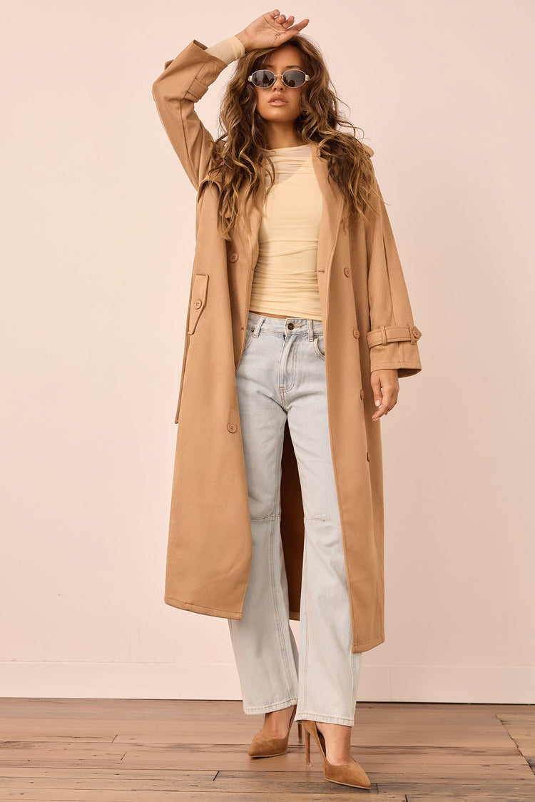 The Penny Vegan Suede Trench Coat - Tan for women