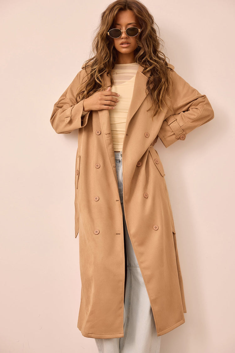 The Penny Vegan Suede Trench Coat - Tan for women