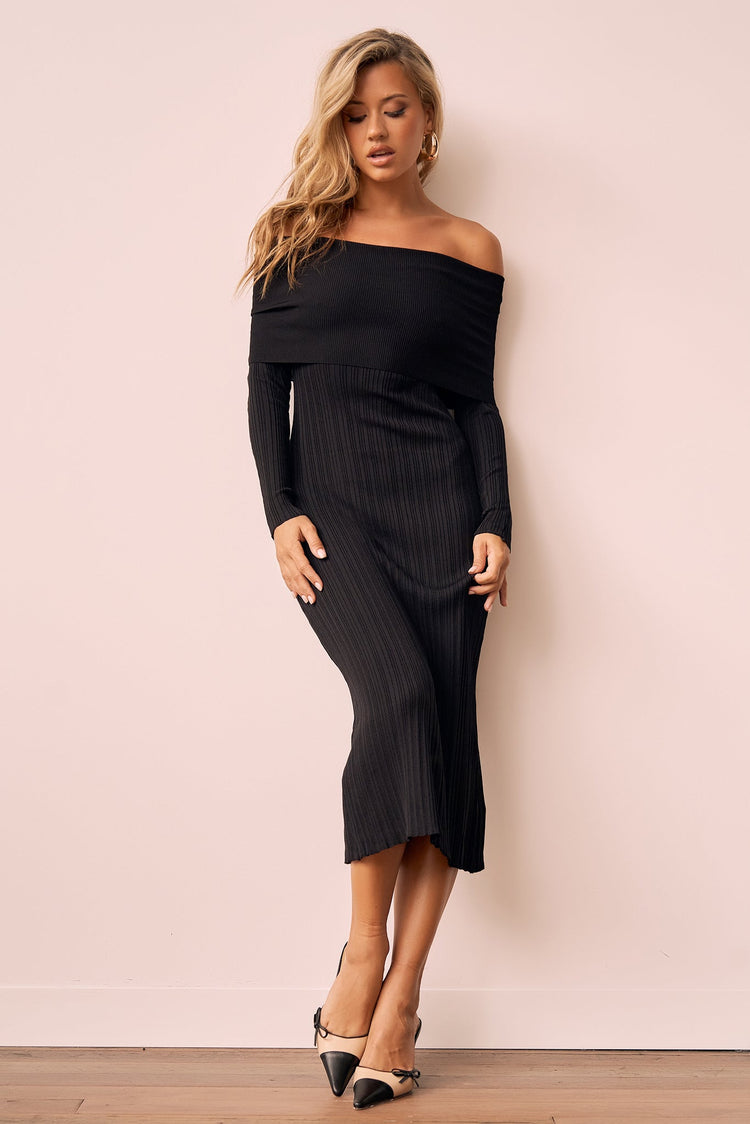 Top Notch Knit Midi Dress - Black for women