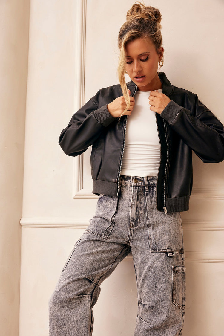 Understated Vegan Leather Jacket - Black for women