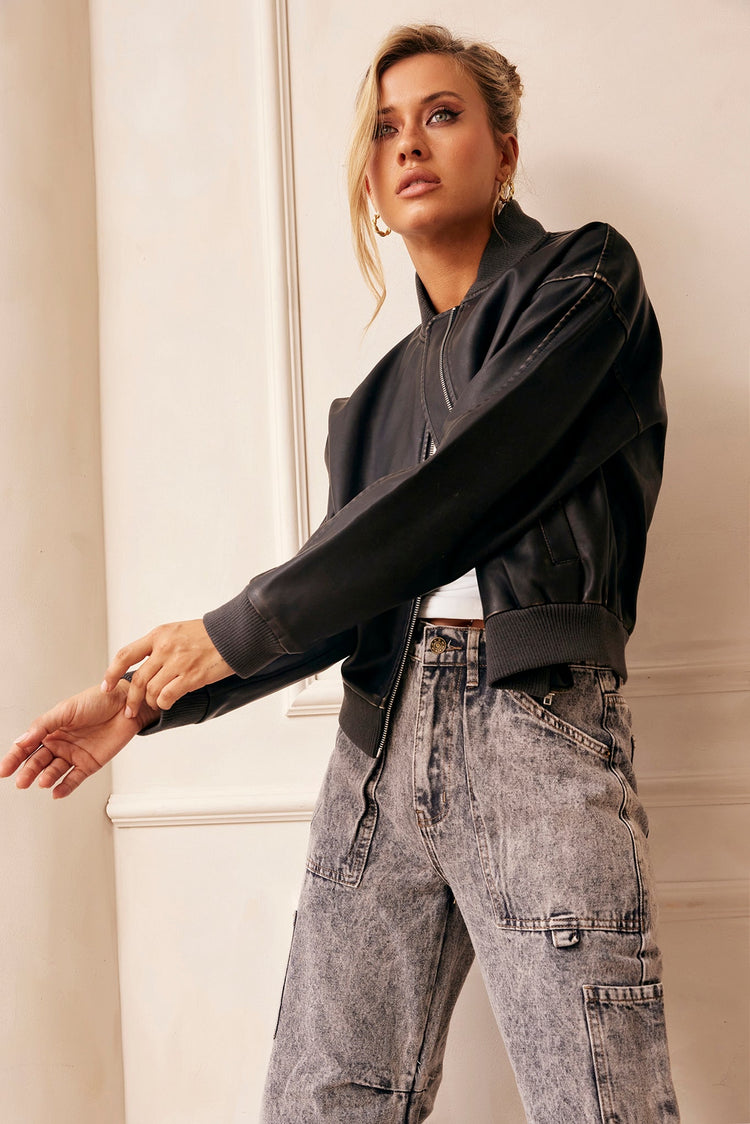 Understated Vegan Leather Jacket - Black for women