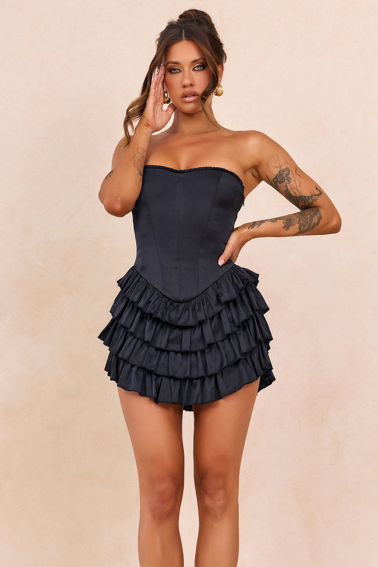 Velour Reverie Satin Mini Dress - Black for women