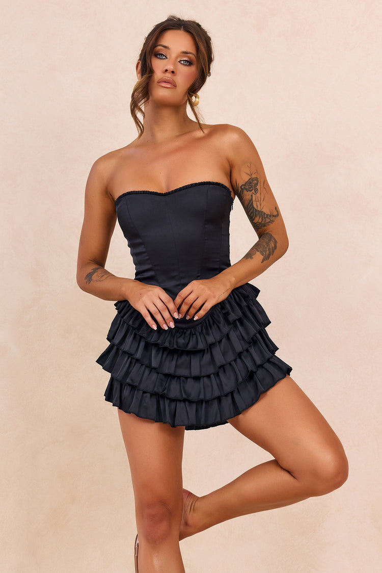 Velour Reverie Satin Mini Dress - Black for women