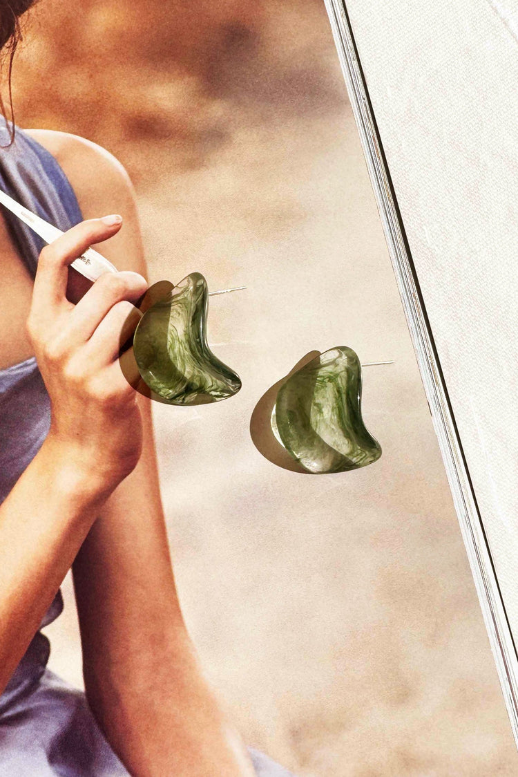 Verdant Wave Earrings - Forest Green for women
