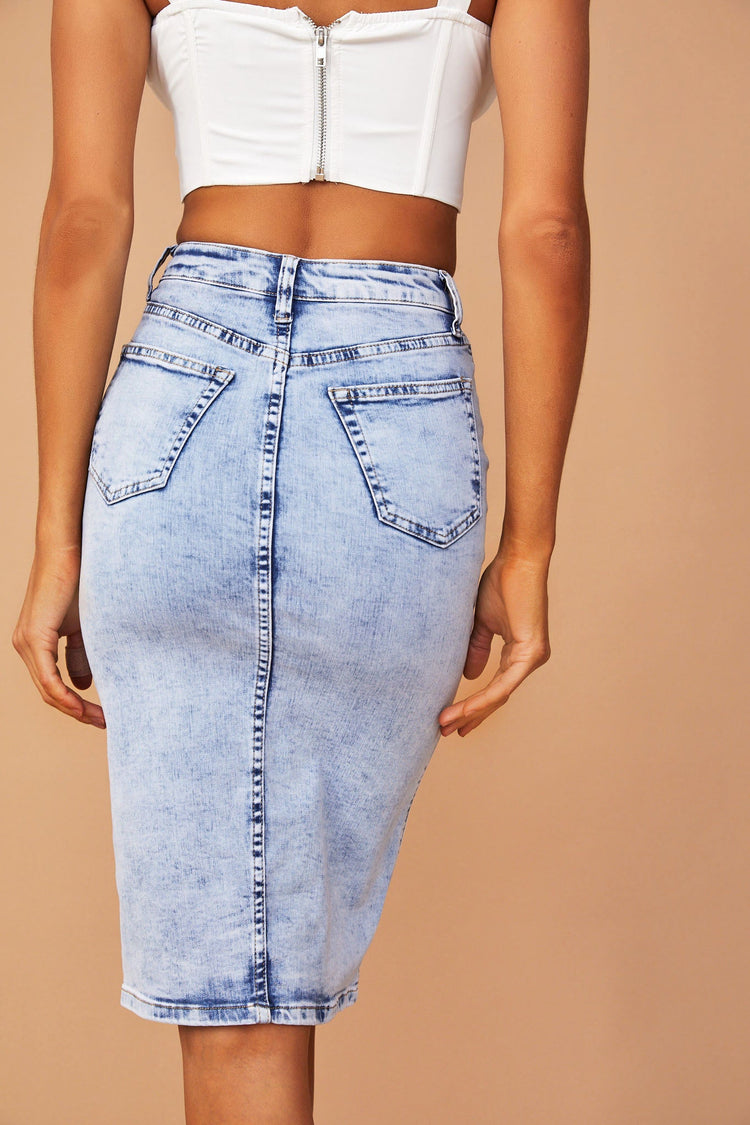 Wait In Line Denim Skirt - Blue for women