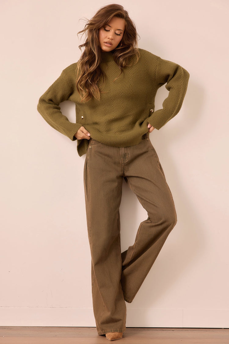 Washed Ashore Knit Sweater - Olive for women