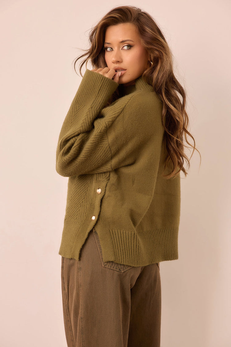 Washed Ashore Knit Sweater - Olive for women