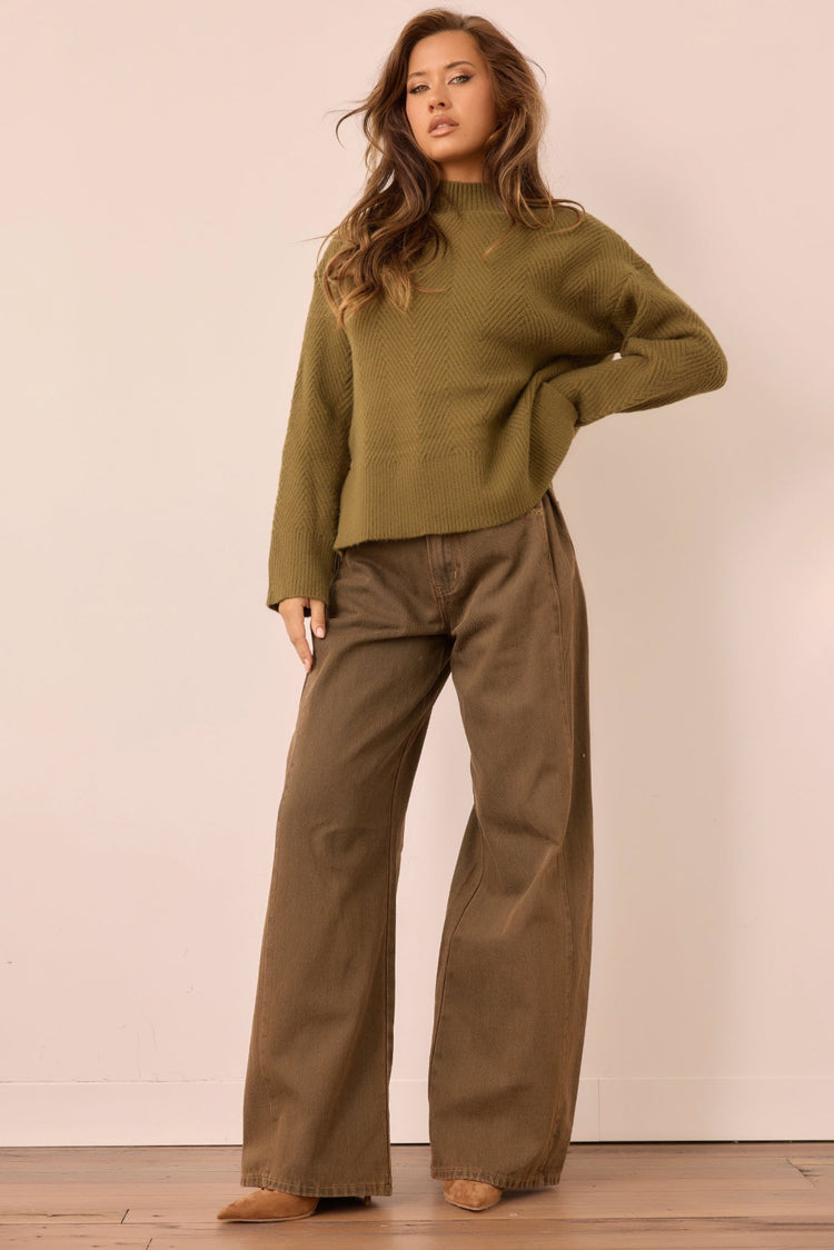 Washed Ashore Knit Sweater - Olive for women