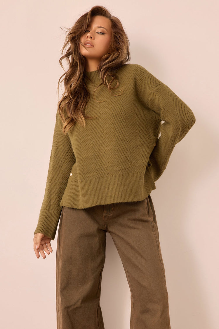 Washed Ashore Knit Sweater - Olive for women