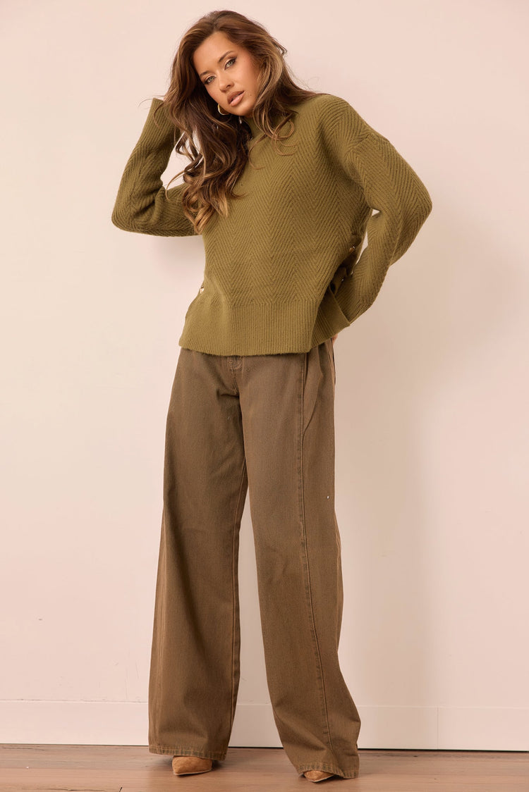 Washed Ashore Knit Sweater - Olive for women