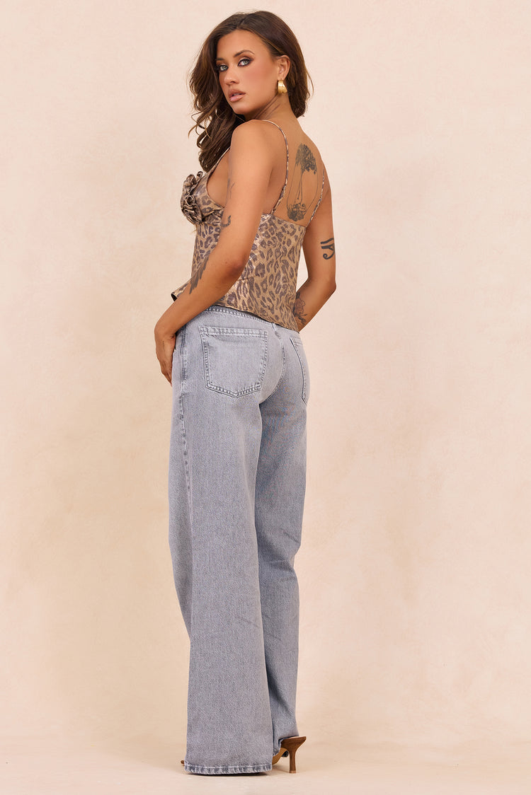 Wild Bloom Satin Top - Leopard for women