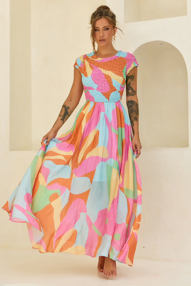 You For Me Woven Maxi Dress - Aqua Multi for women