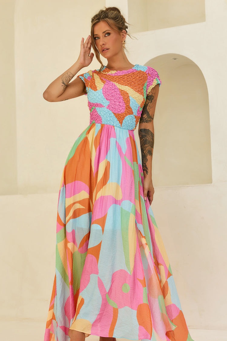 You For Me Woven Maxi Dress - Aqua Multi for women