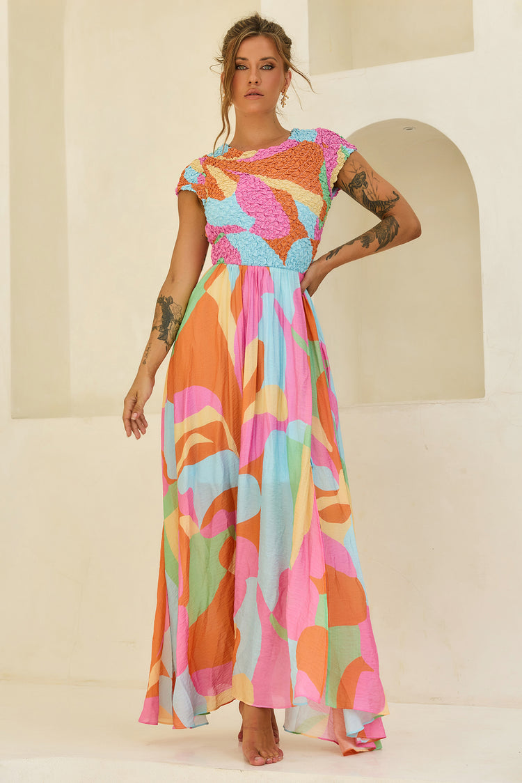 You For Me Woven Maxi Dress - Aqua Multi for women