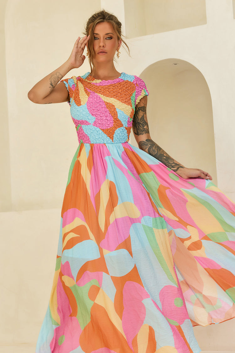 You For Me Woven Maxi Dress - Aqua Multi for women