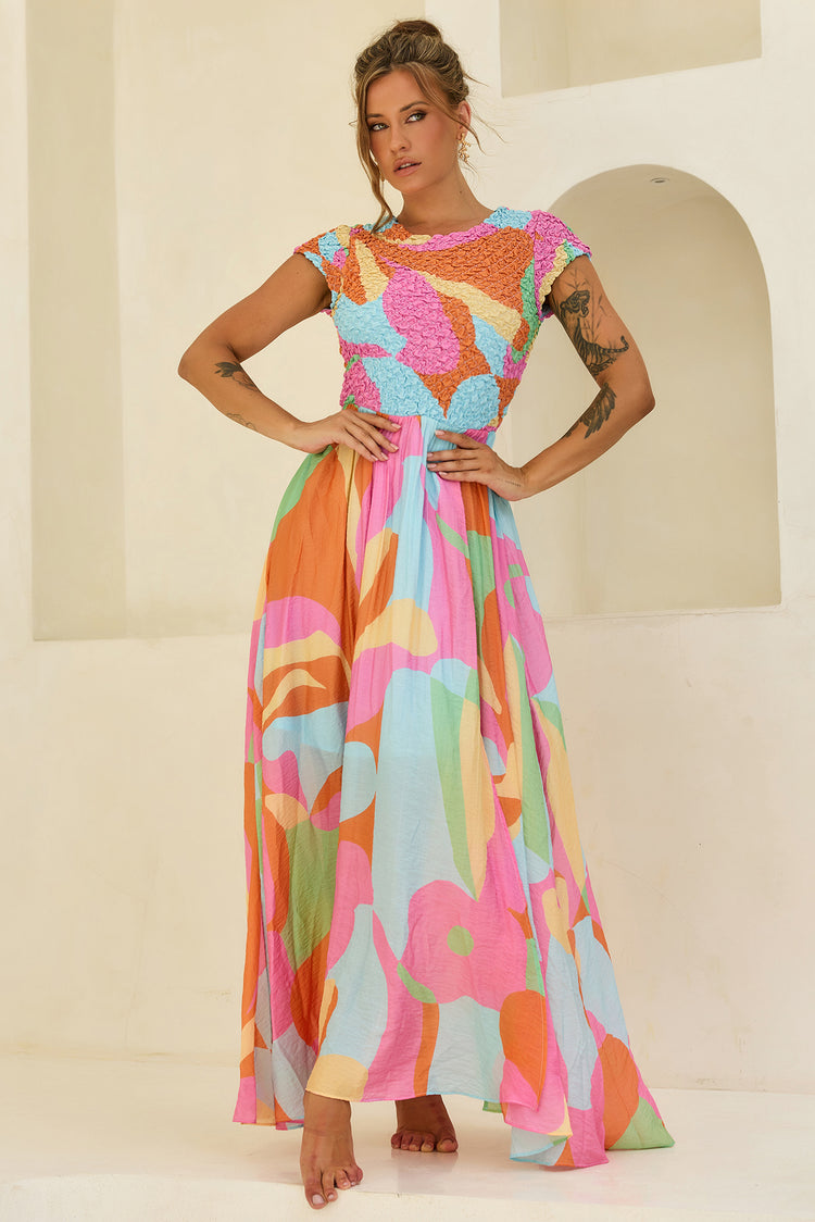 You For Me Woven Maxi Dress - Aqua Multi for women