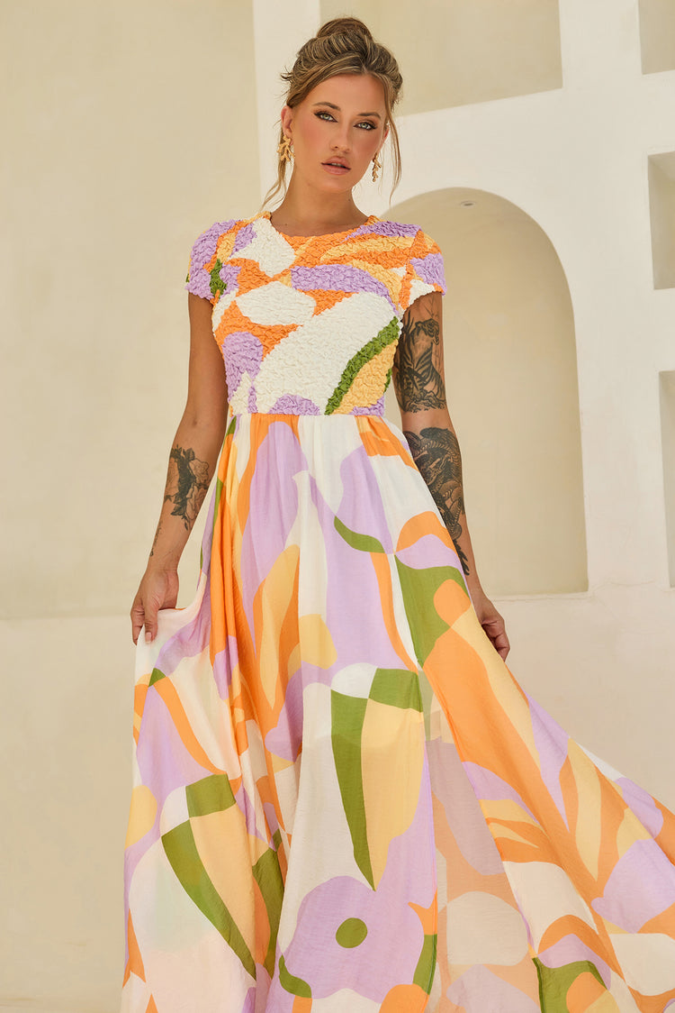 You For Me Woven Maxi Dress - Orange Multi for women