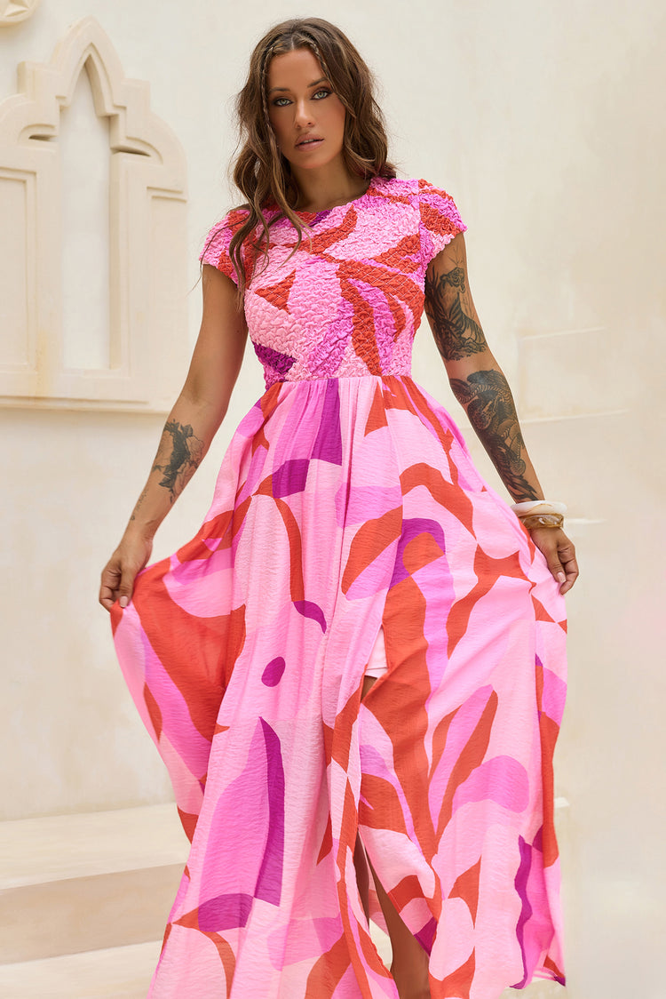 You For Me Woven Maxi Dress - Pink Multi for women