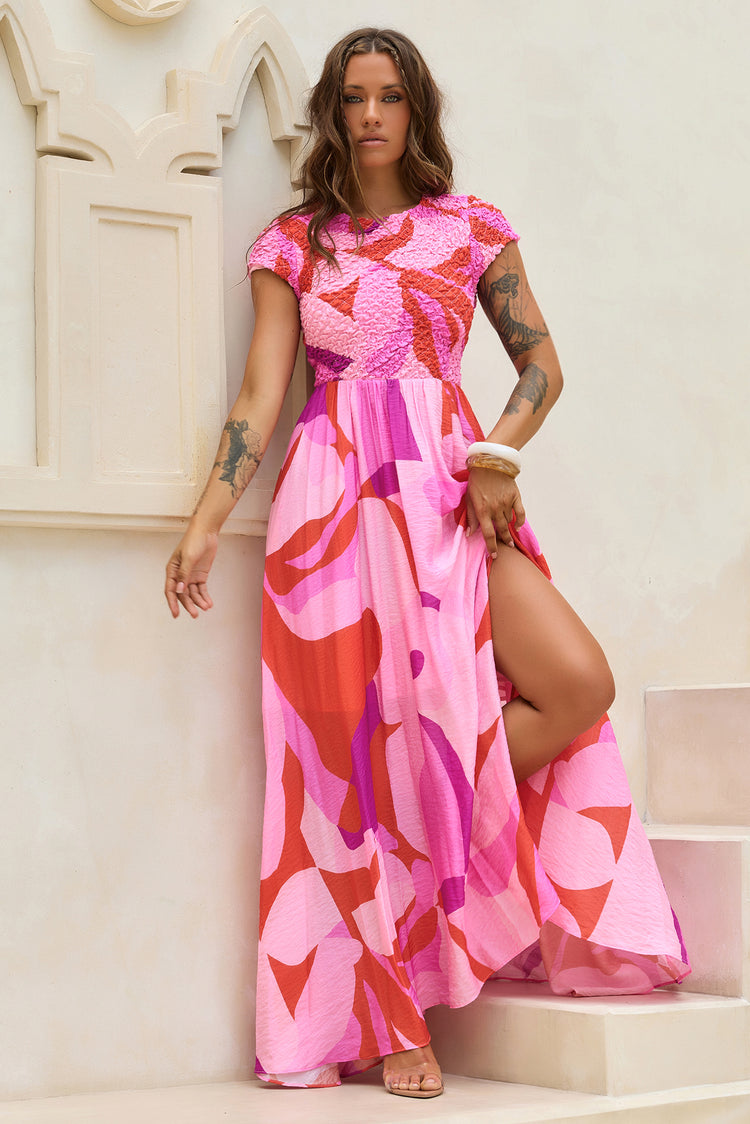 You For Me Woven Maxi Dress - Pink Multi for women