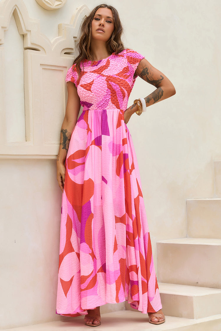You For Me Woven Maxi Dress - Pink Multi for women