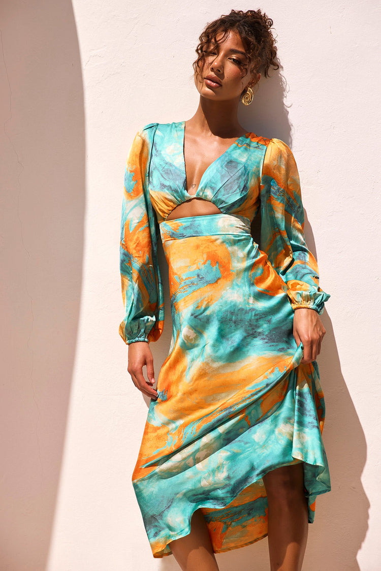 Young And In Love Midi Dress - Blue Multi for women