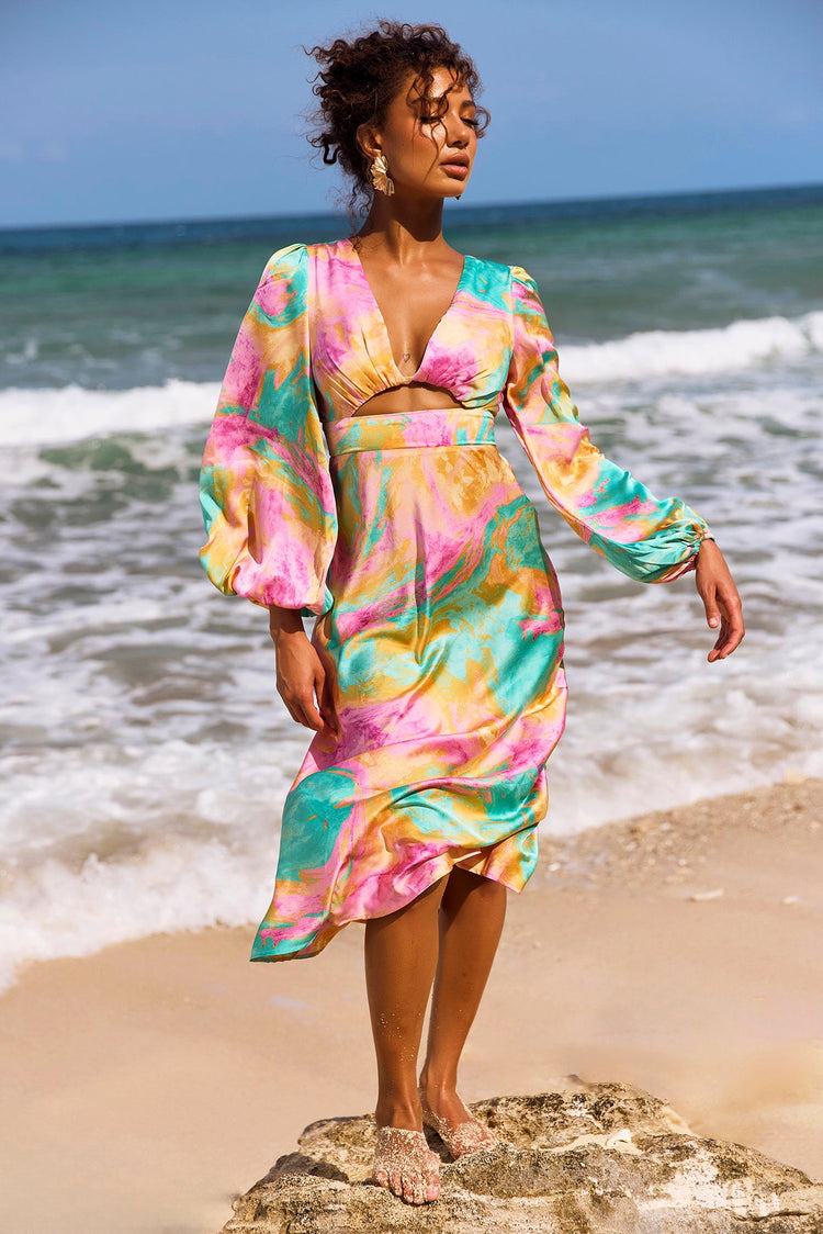 Young And In Love Midi Dress - Pink Multi for women