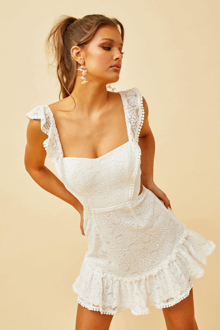 Marigold Lace Mini Dress - White DRESSES Sage and Paije