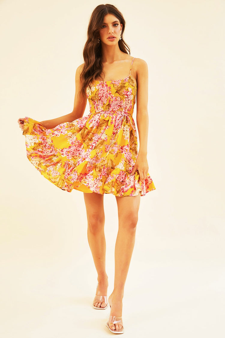 Cherry Blossom Mini Dress - Mustard DRESSES Sage and Paije