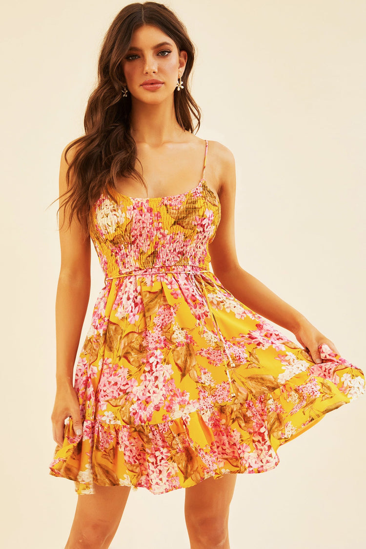 Cherry Blossom Mini Dress - Mustard DRESSES Sage and Paije