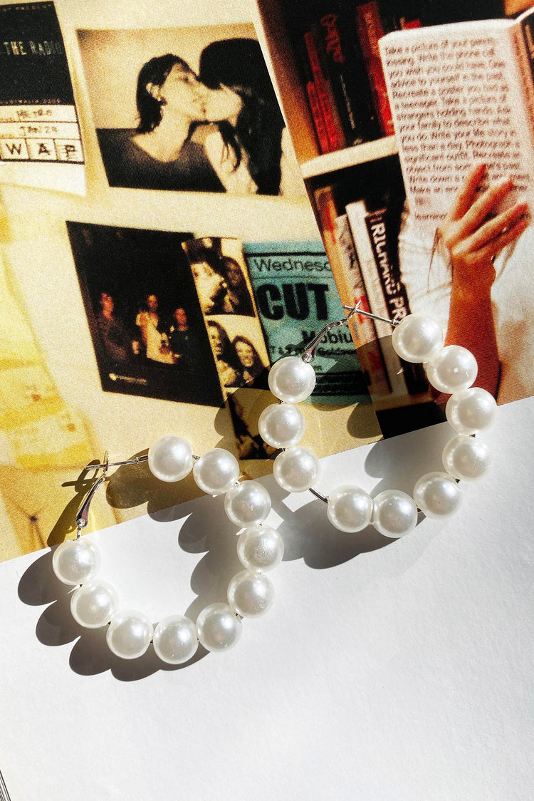 Amber Pearl Hoops - White ACCESSORIES Sage and Paije