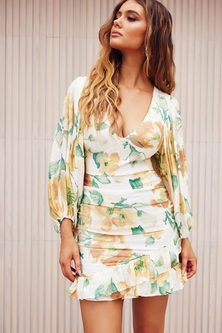 Rising Sun Mini Dress - Green Print DRESSES Sage and Paije