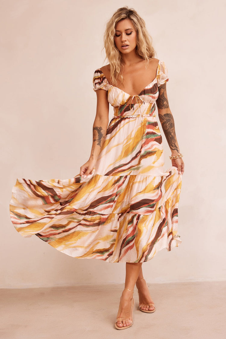 Ruffle It Up Maxi Dress - Yellow Multi DRESSES Sage and Paije