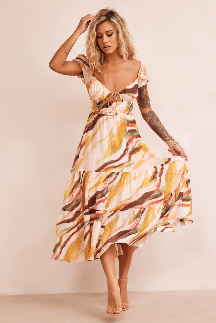 Ruffle It Up Maxi Dress - Yellow Multi DRESSES Sage and Paije