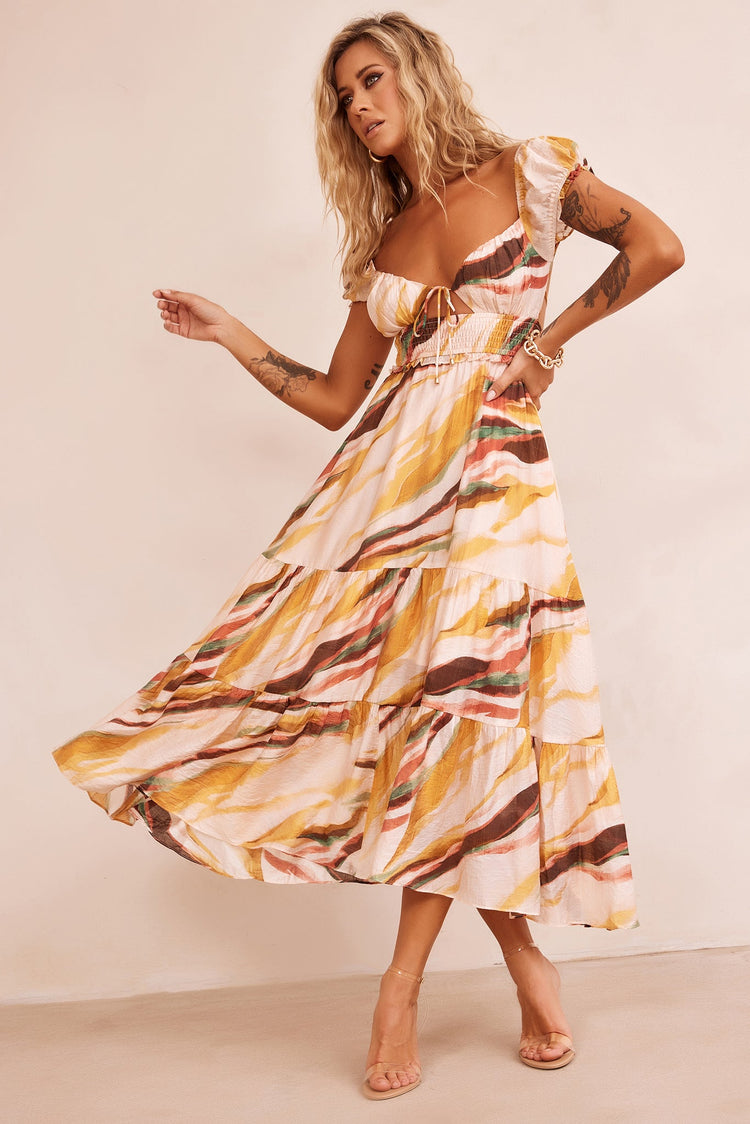 Ruffle It Up Maxi Dress - Yellow Multi DRESSES Sage and Paije