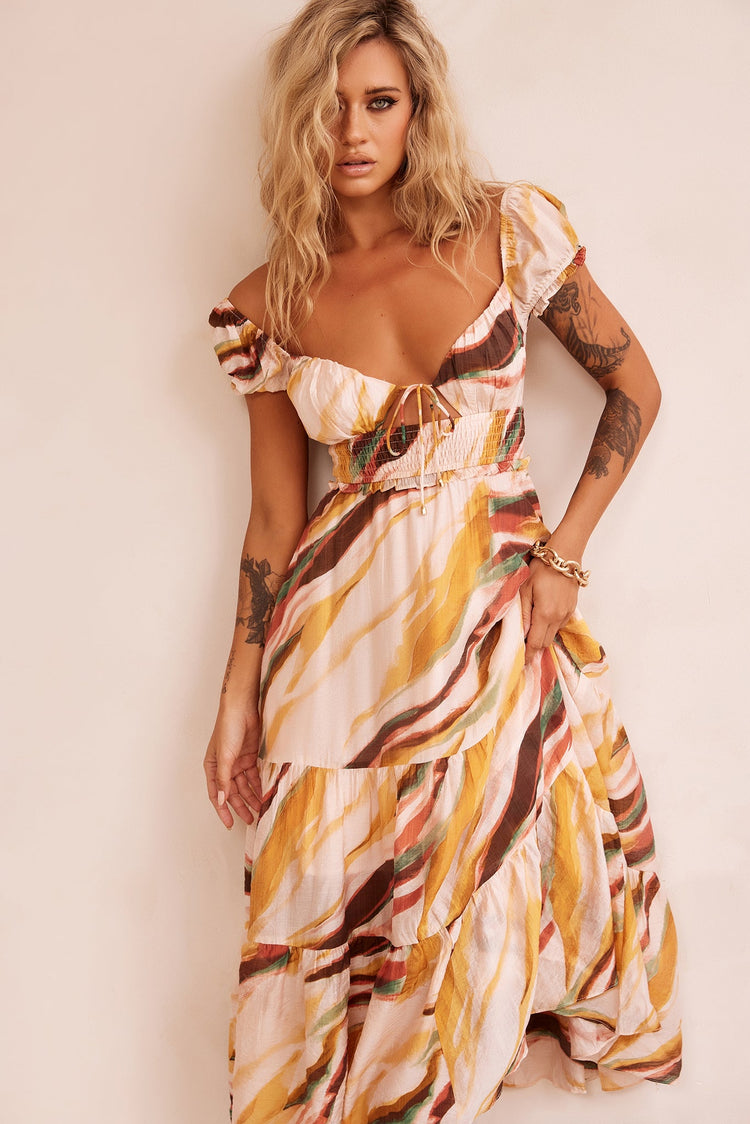 Ruffle It Up Maxi Dress - Yellow Multi DRESSES Sage and Paije