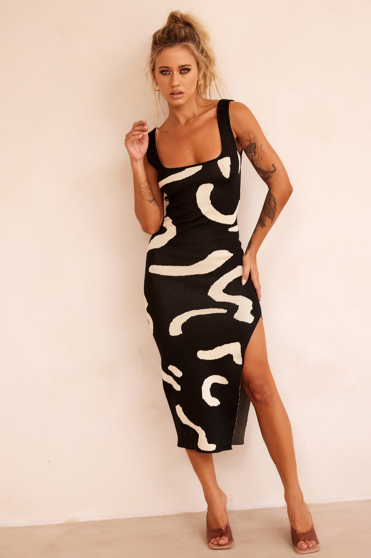 Attached Knit Midi Dress - Black KNITWEARS Sage and Paije