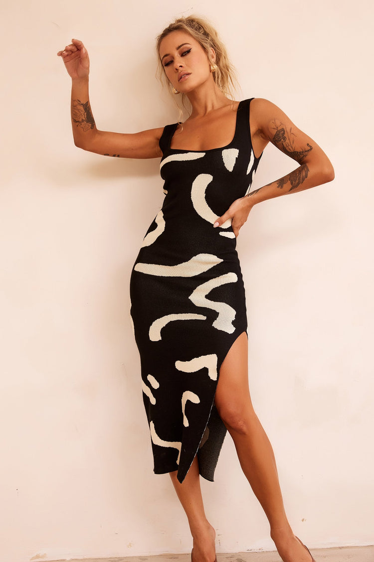 Attached Knit Midi Dress - Black KNITWEARS Sage and Paije
