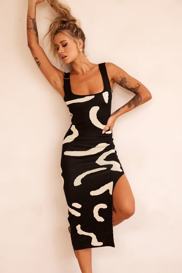 Attached Knit Midi Dress - Black KNITWEARS Sage and Paije