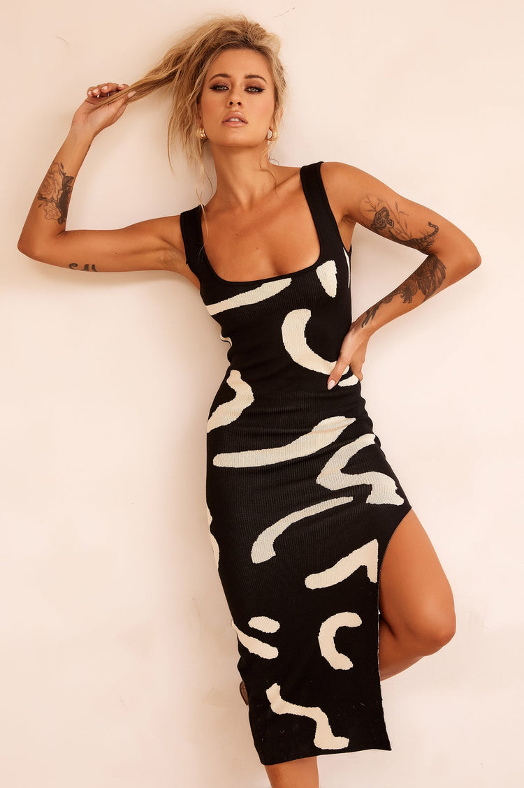 Attached Knit Midi Dress - Black KNITWEARS Sage and Paije