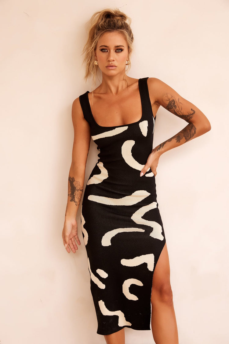 Attached Knit Midi Dress - Black KNITWEARS Sage and Paije