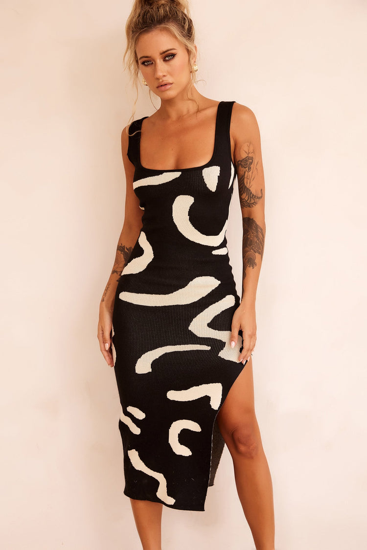 Attached Knit Midi Dress - Black KNITWEARS Sage and Paije