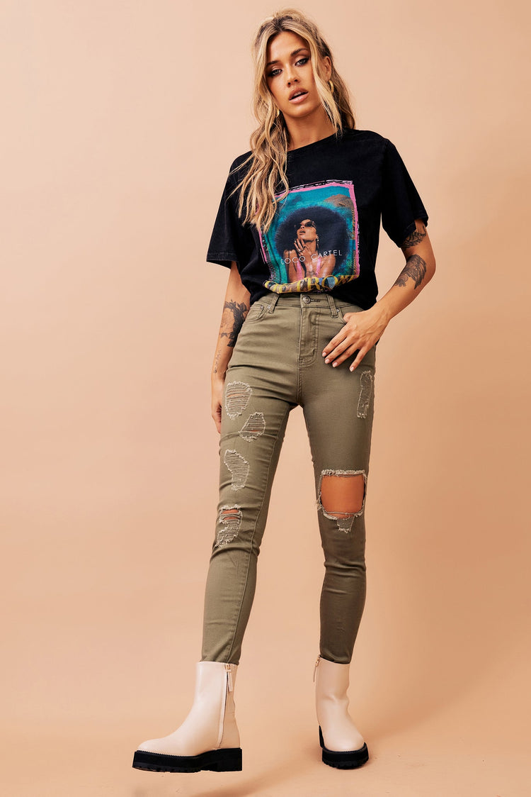 Bad Idea Jeans - Khaki Green for women