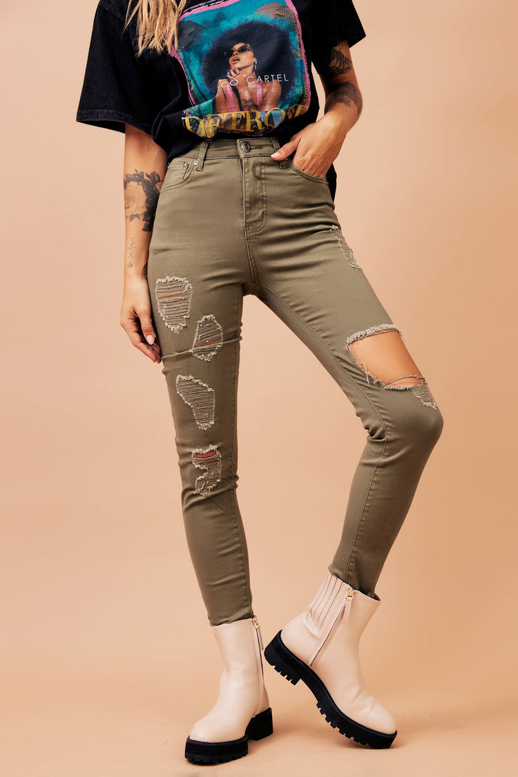 Bad Idea Jeans - Khaki Green for women