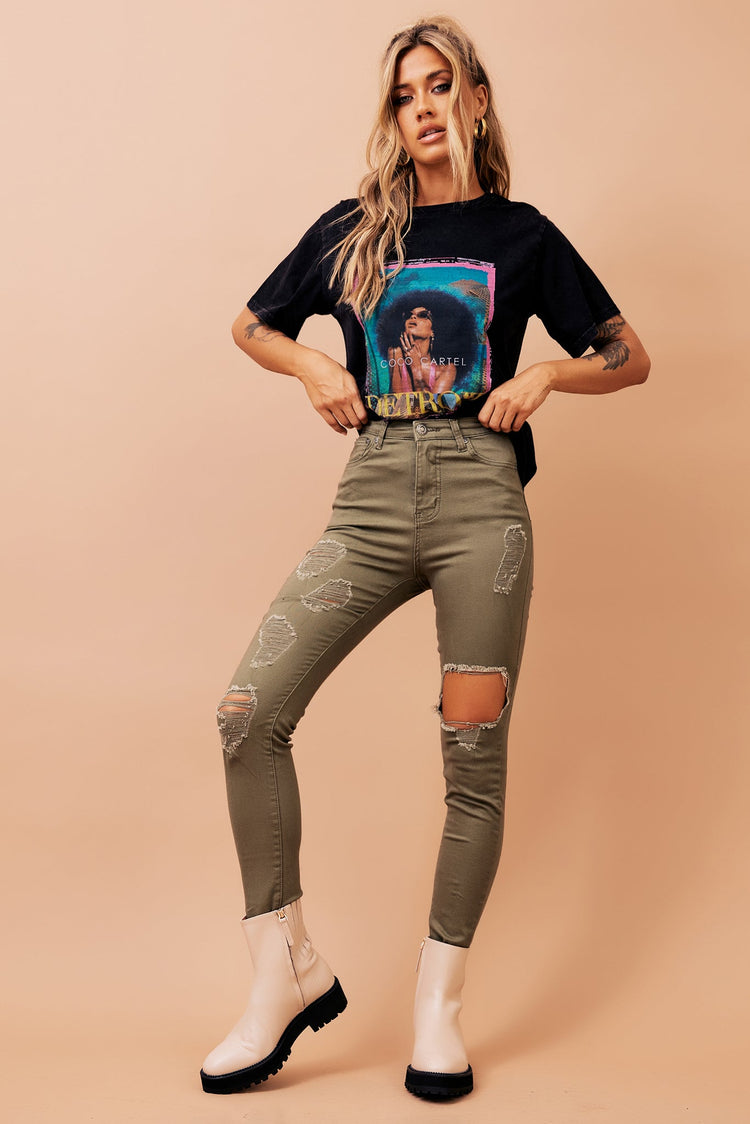 Bad Idea Jeans - Khaki Green for women