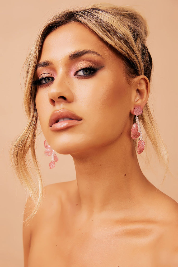 Big Rose Earrings - Pink for women