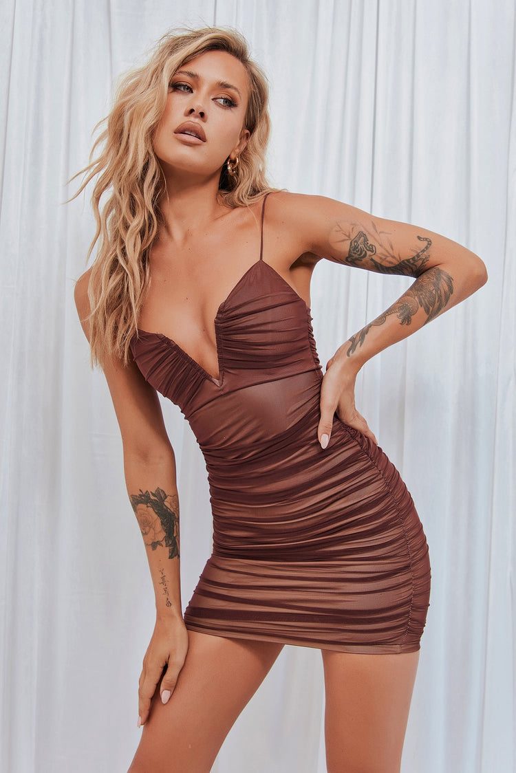 Call Up Mini Dress - Chocolate for women