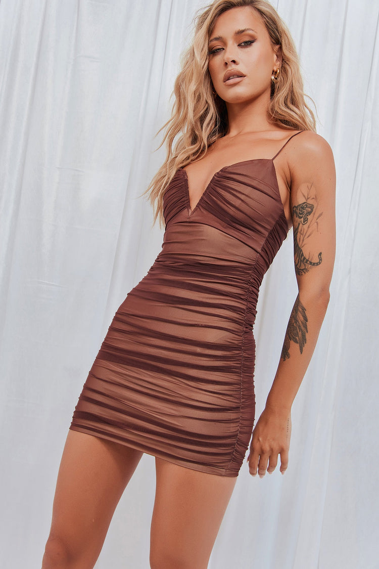Call Up Mini Dress - Chocolate for women