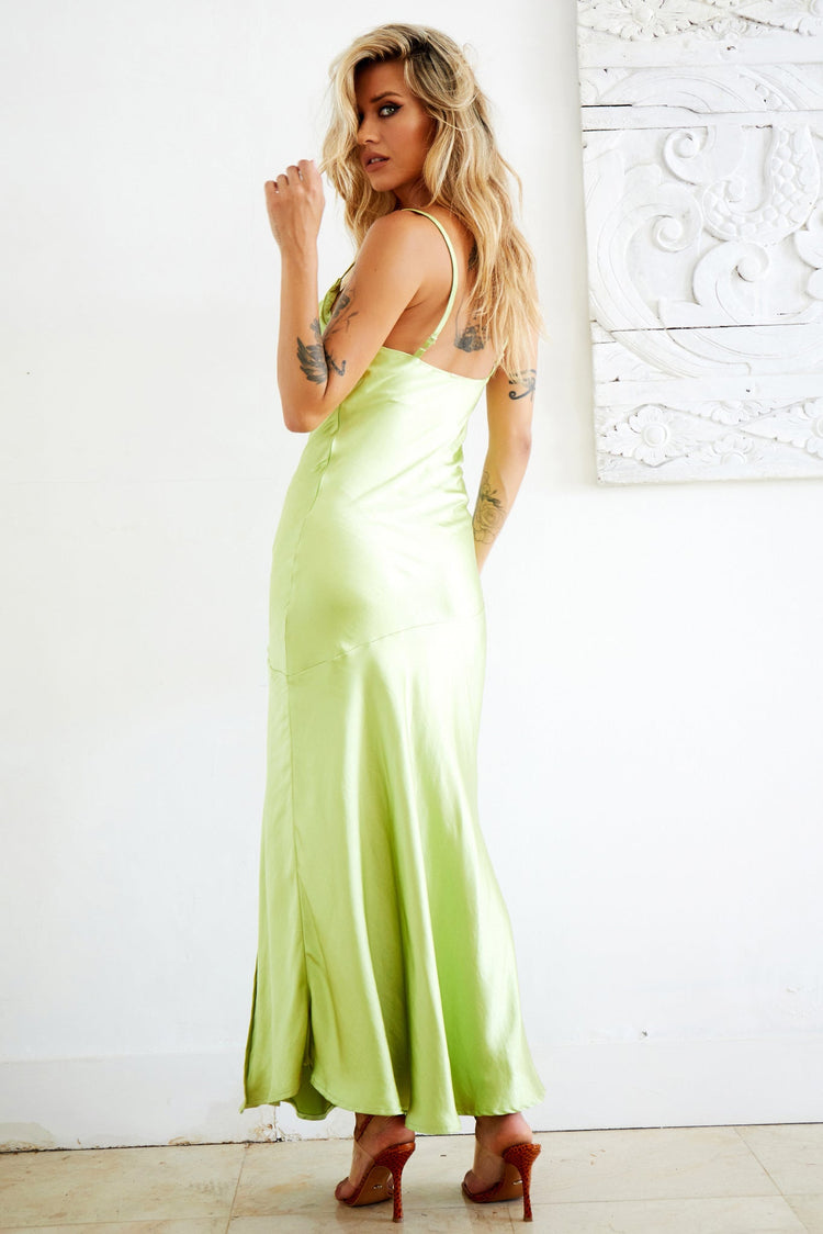 Danny Satin Maxi Dress - Apple Green for women