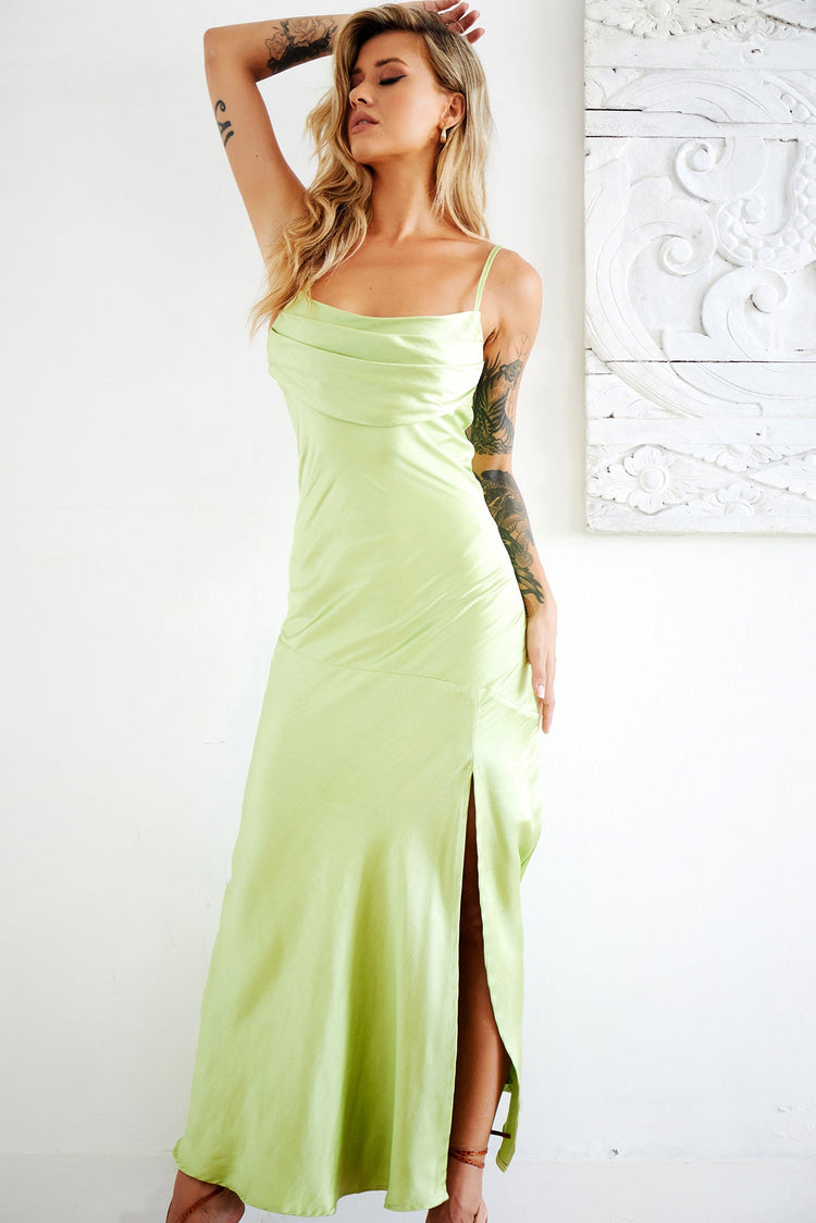 Danny Satin Maxi Dress - Apple Green for women