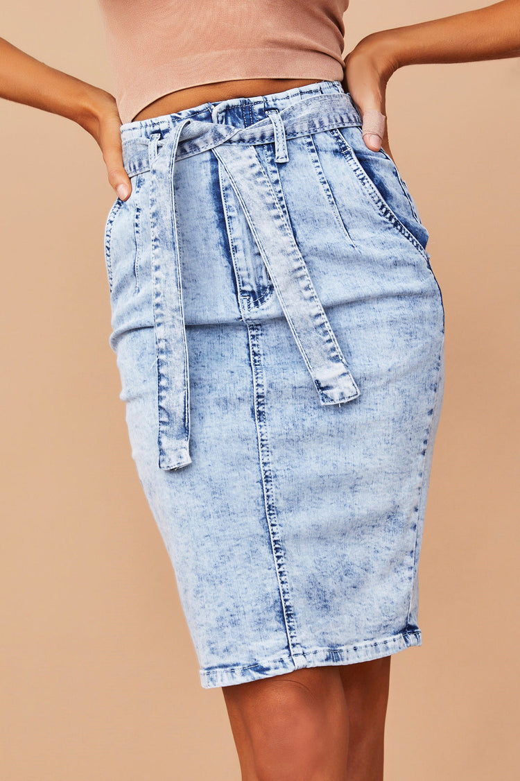 Girl Howdy Denim Skirt - Washed Blue for women